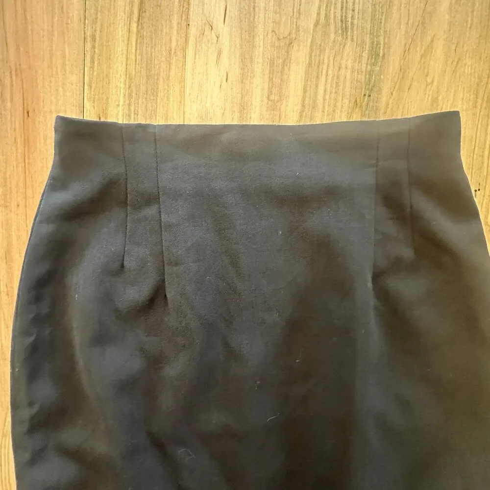Vintage Black High Waisted Wool Blend Pencil Skirt Knee Length Size 6